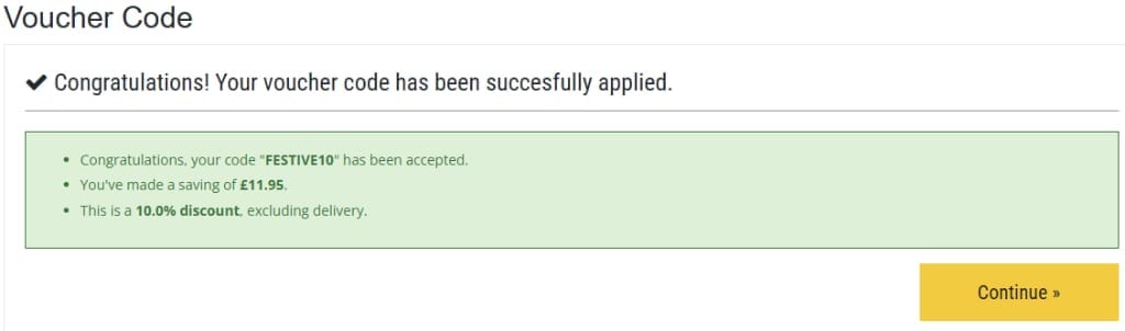 Screenshot of the Hampergifts discount code working