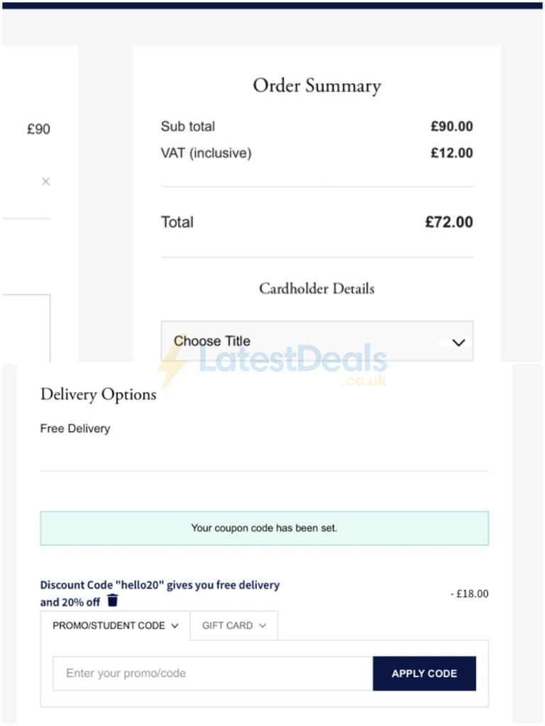 Screenshot of the Superga discount code working