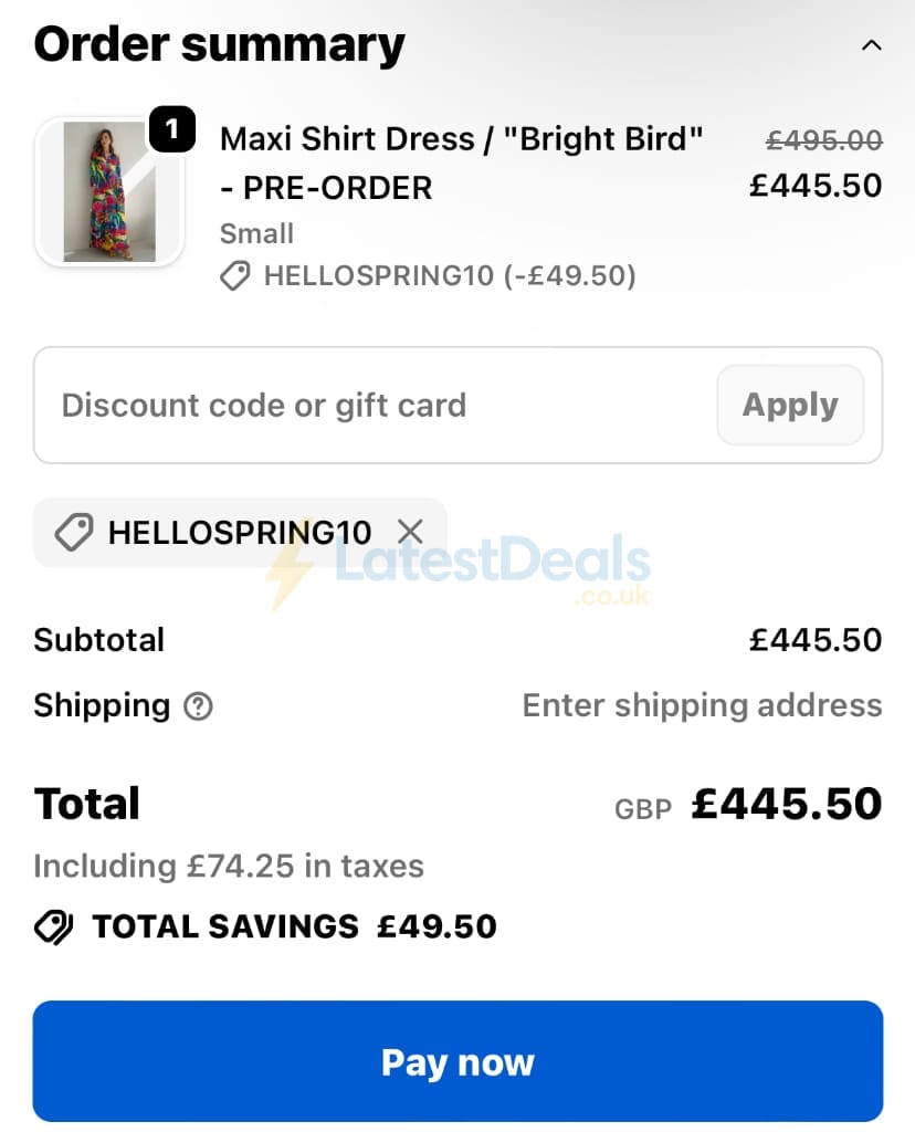 Screenshot of the Jessica Russell Flint discount code working