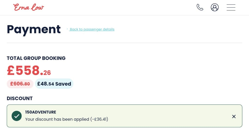 Screenshot of the Erna Low discount code working