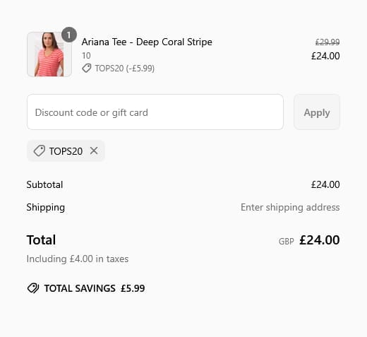 Screenshot of the Lighthouse Clothing discount code working