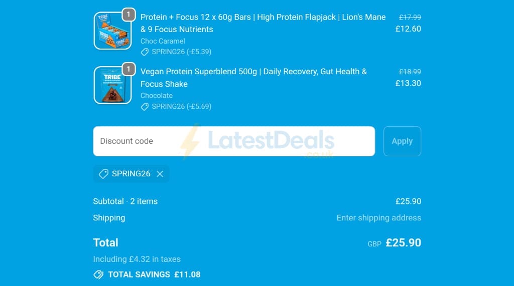 Screenshot of the Wearetribe discount code working