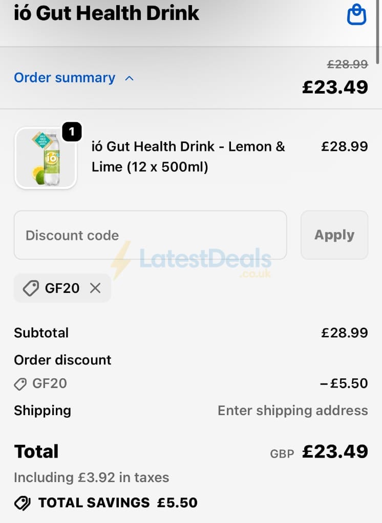 Screenshot of the ió Gut Health Drink discount code working