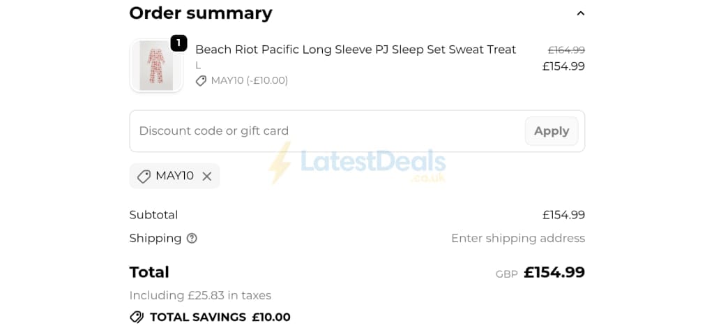 Screenshot of the Spoiled Brat discount code working