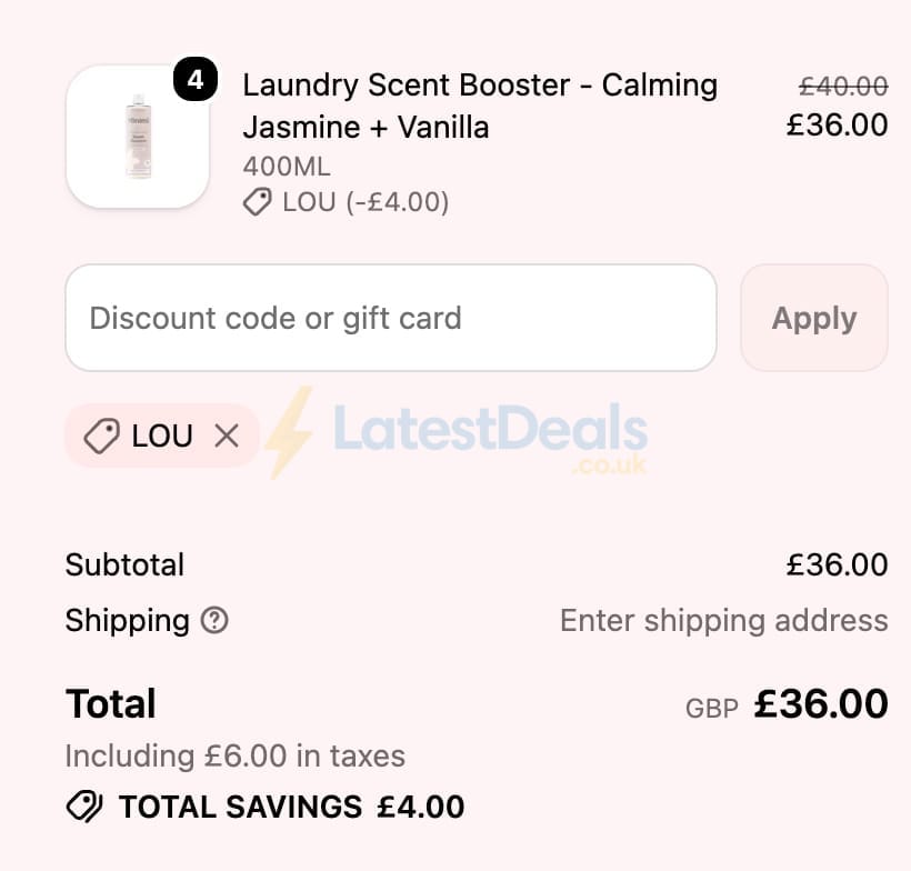Screenshot of the Miniml discount code working