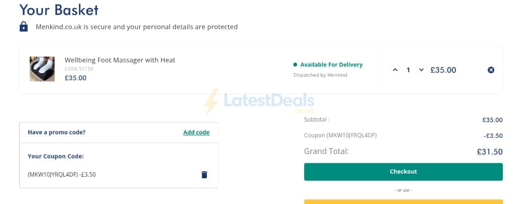 Screenshot of the Menkind discount code working