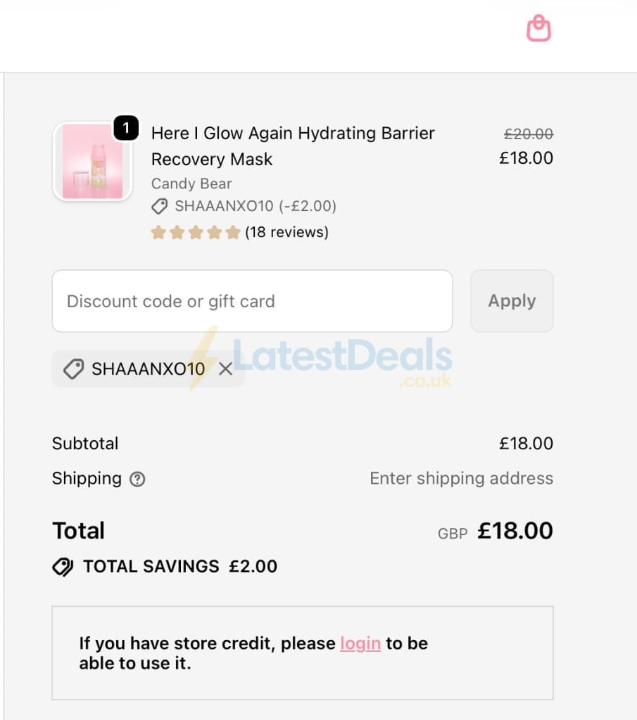 Screenshot of the P. Louise discount code working