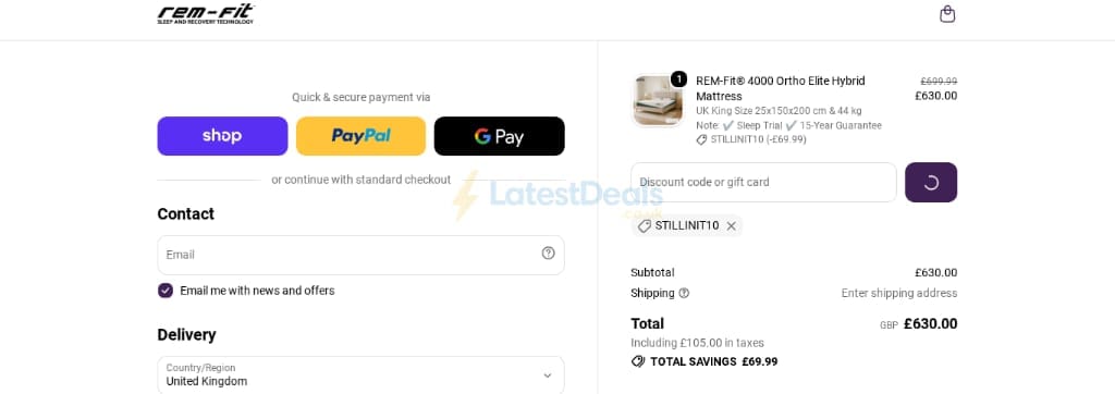 Screenshot of the Rem-fit discount code working
