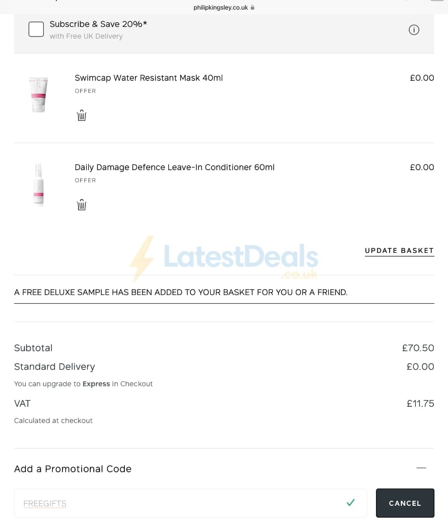 Screenshot of the Philip Kingsley discount code working