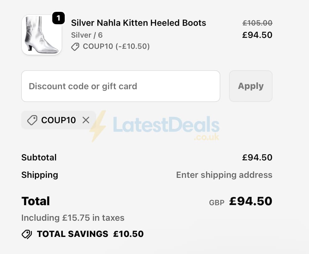 Screenshot of the Hush Puppies discount code working