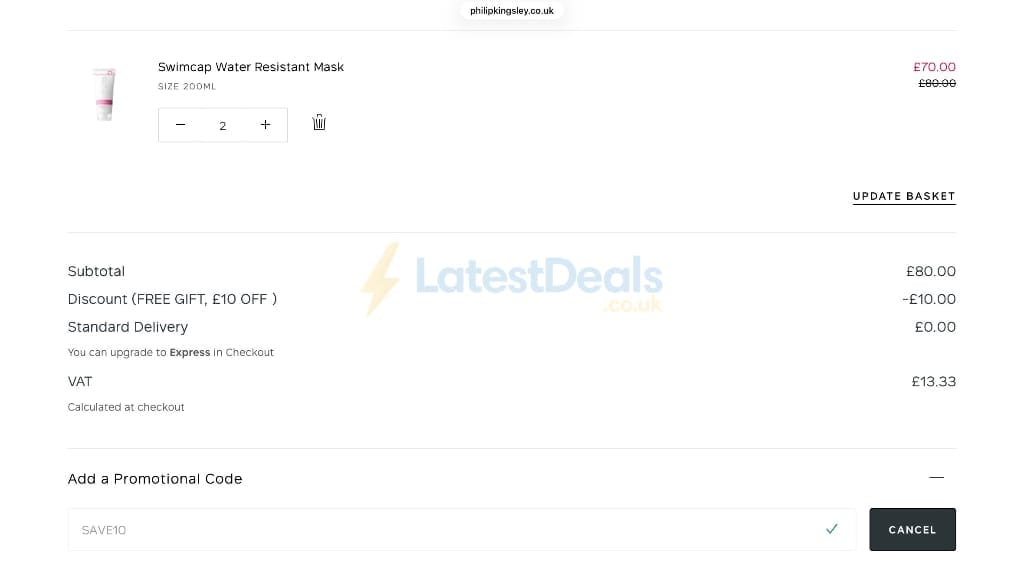 Screenshot of the Philip Kingsley discount code working