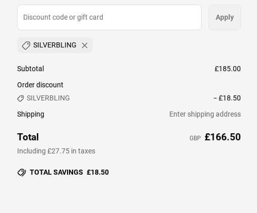 Screenshot of the Mon Bijoux Jewellery discount code working