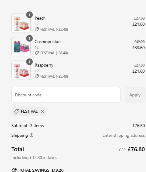 Screenshot of the Served Drinks discount code working