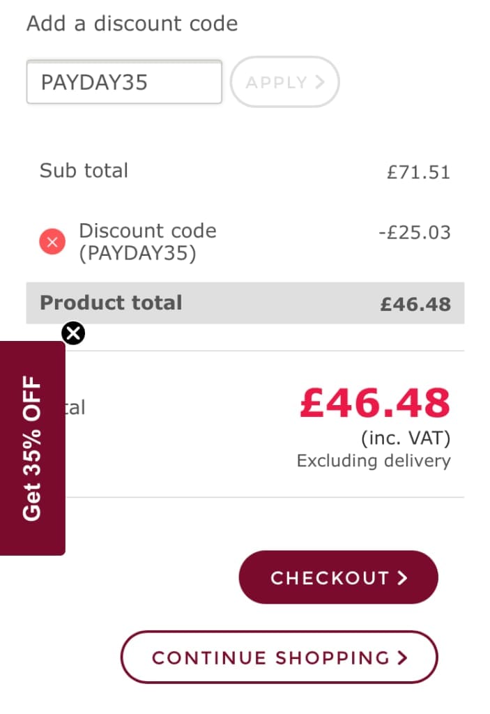 Screenshot of the Shutter Store UK discount code working