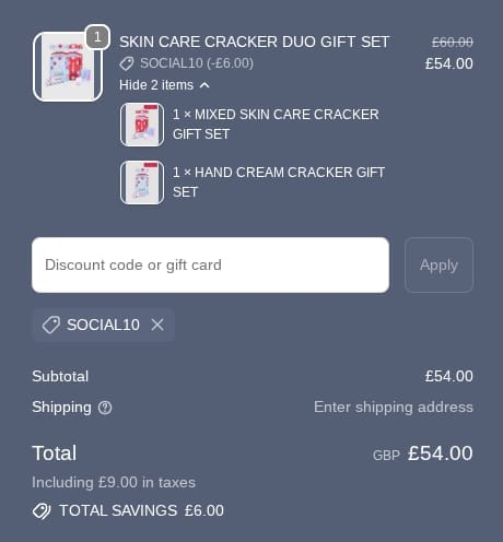 Screenshot of the Nursem discount code working