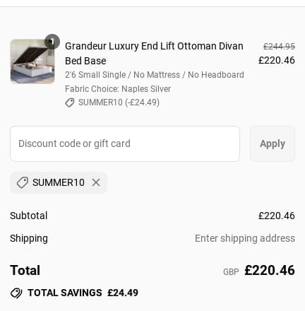 Screenshot of the Divan Base Direct discount code working