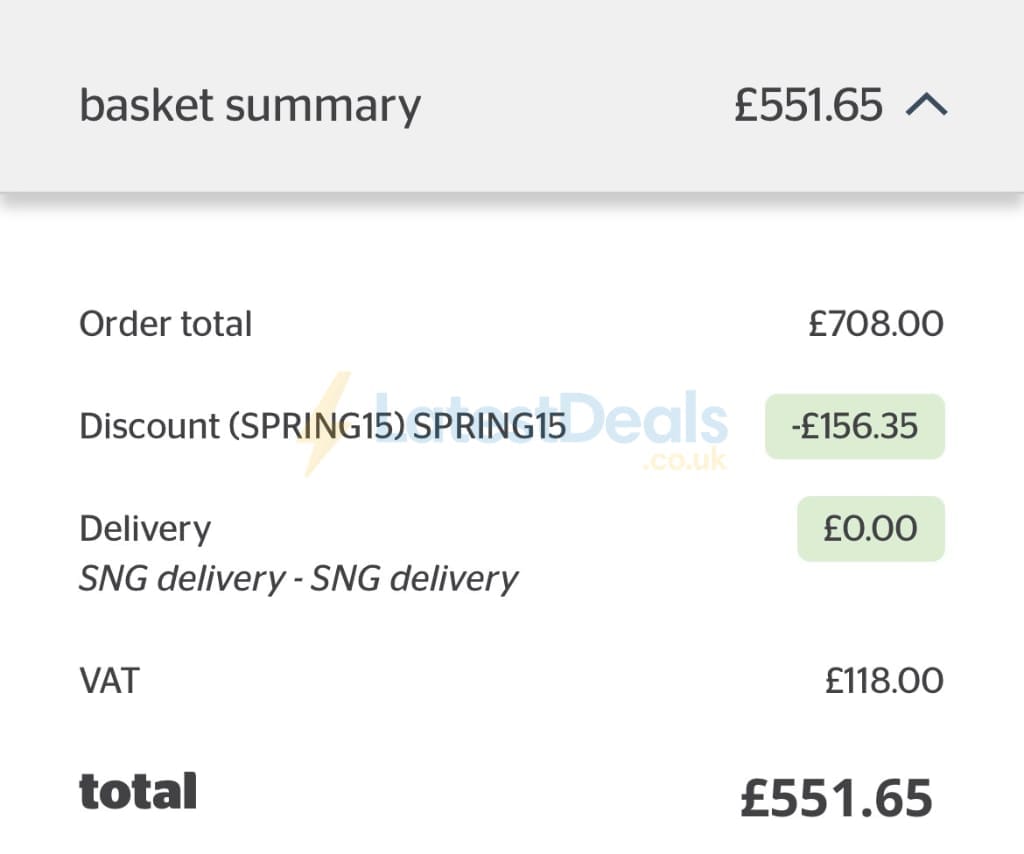 Screenshot of the Silentnight discount code working