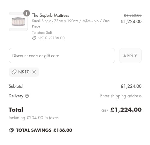 Screenshot of the Naturalmat discount code working