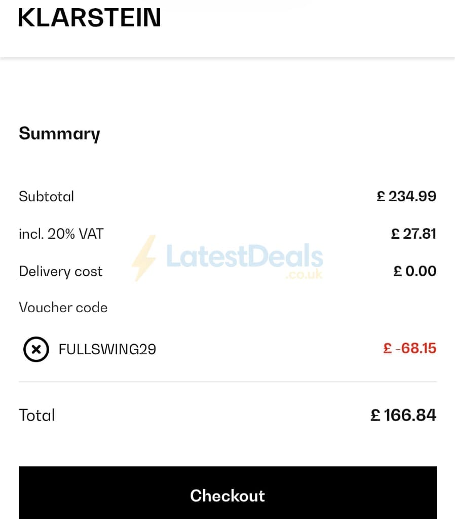 Screenshot of the Klarstein discount code working