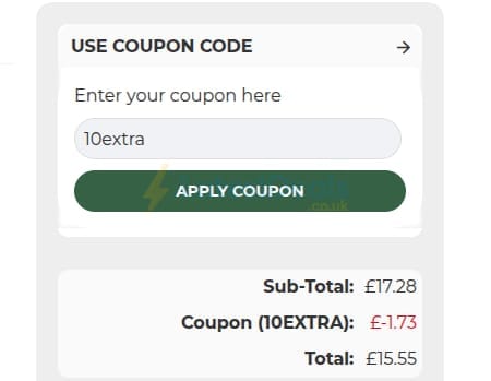 Screenshot of the Raw Powders discount code working