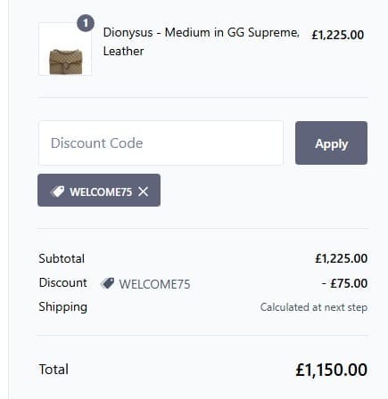 Screenshot of the Handbag Clinic discount code working