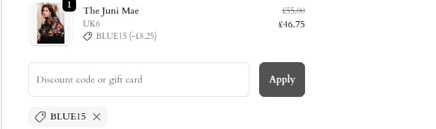 Screenshot of the Hope & Ivy discount code working