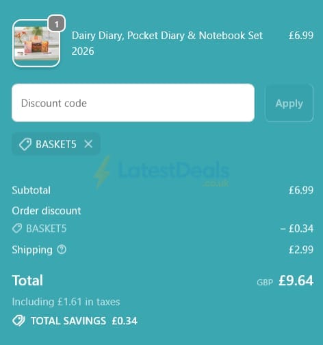 Screenshot of the Dairy Diary discount code working