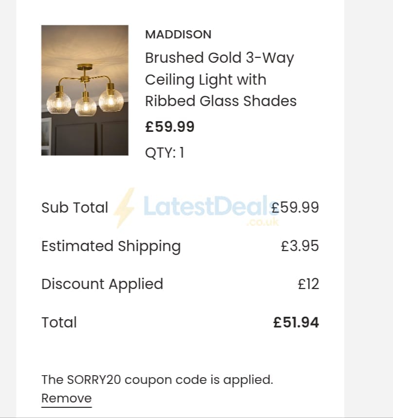 Screenshot of the Value Lights discount code working