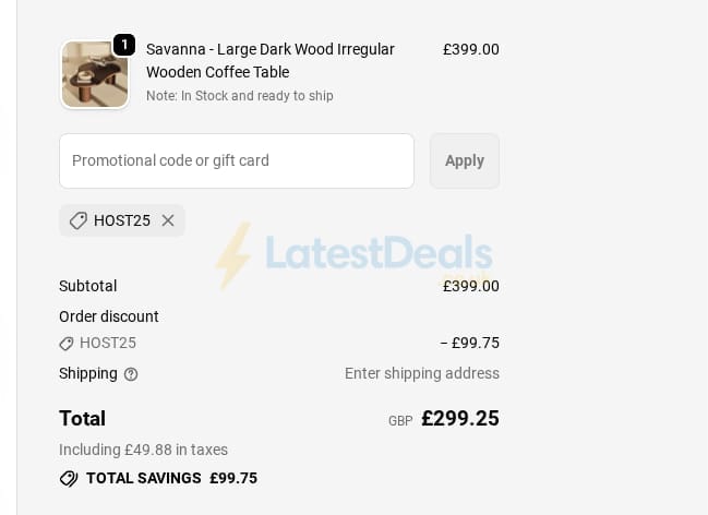 Screenshot of the William Wood Mirrors discount code working