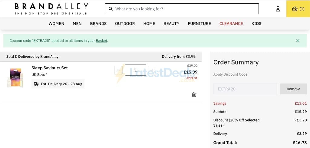 Screenshot of the BrandAlley discount code working