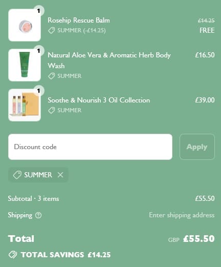 Screenshot of the Willow Beauty discount code working