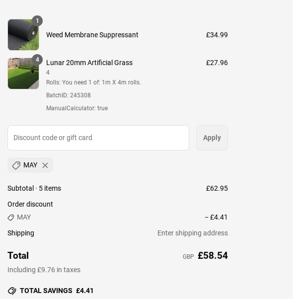 Screenshot of the GrassWarehouse discount code working