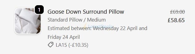 Screenshot of the The Fine Bedding Company discount code working