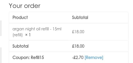 Screenshot of the The RERs Group discount code working