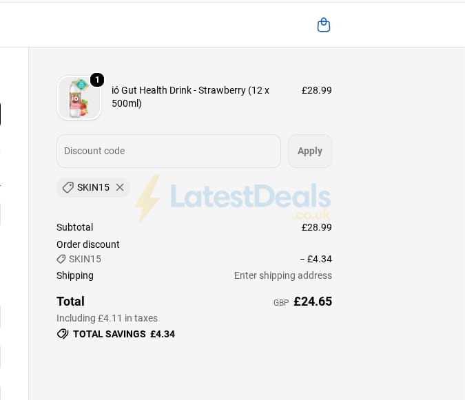 Screenshot of the ió Gut Health Drink discount code working