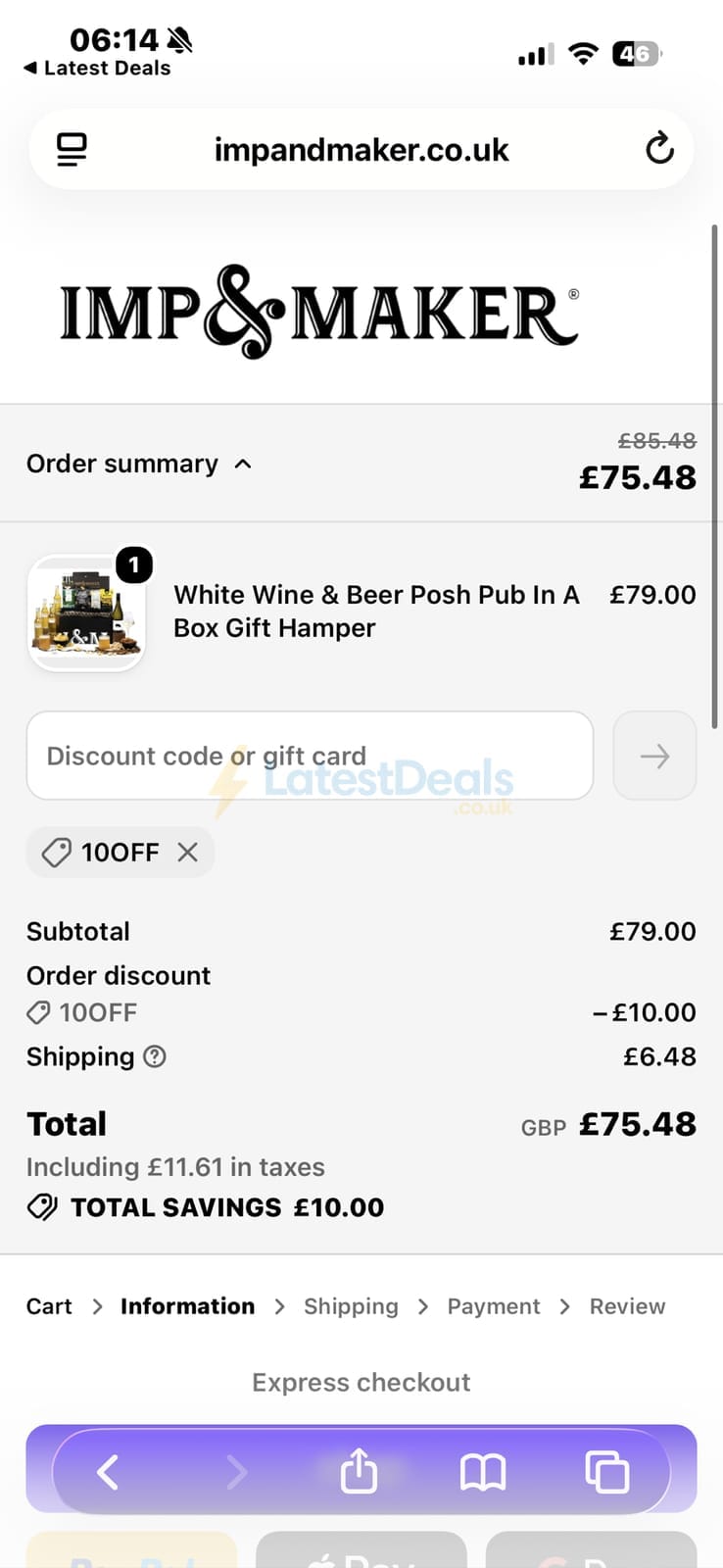 Screenshot of the imp and maker discount code working