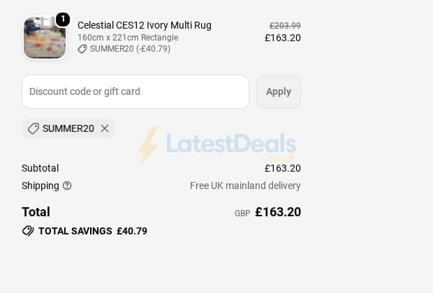 Screenshot of the Rugsdirect discount code working
