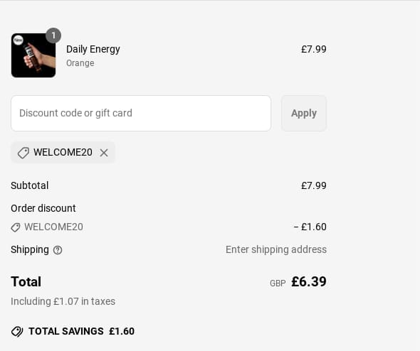 Screenshot of the Phizz discount code working