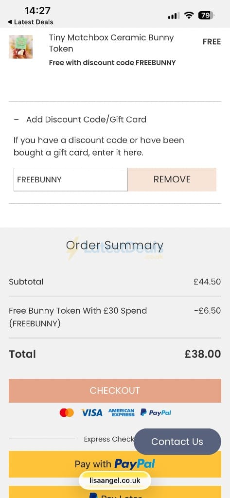 Screenshot of the Lisa Angel discount code working