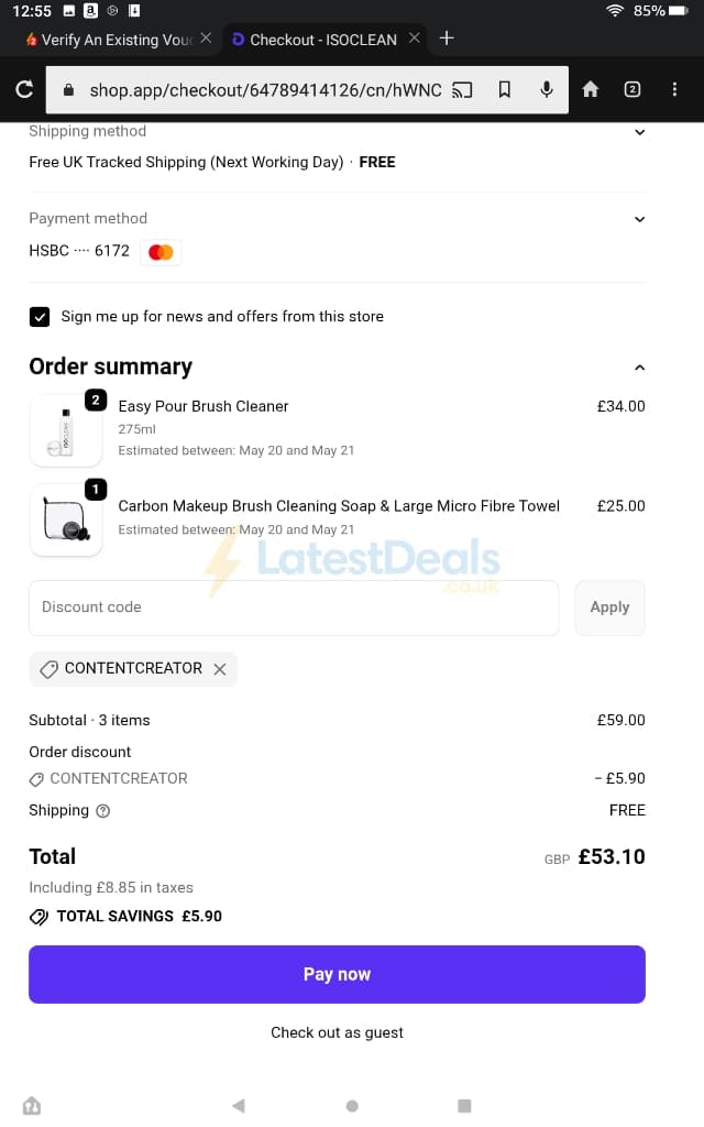 Screenshot of the ISO Clean discount code working