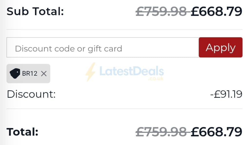 Screenshot of the Tantaly discount code working