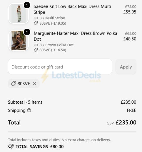 Screenshot of the Princess Polly discount code working