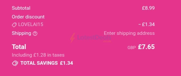 Screenshot of the LashBase discount code working