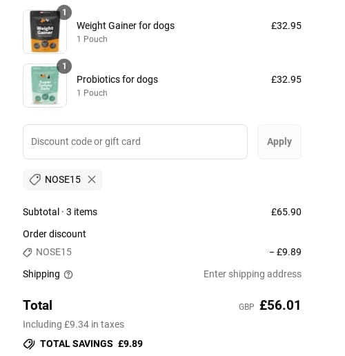Screenshot of the Buddy & Lola discount code working