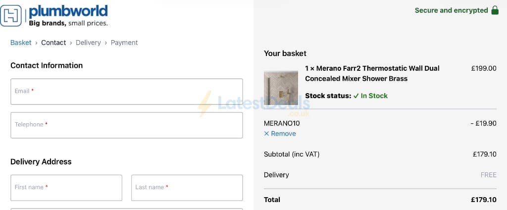 Screenshot of the Plumbworld discount code working