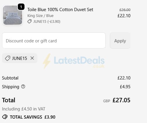 Screenshot of the Julian Charles discount code working