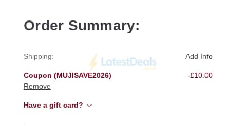 Screenshot of the Muji discount code working