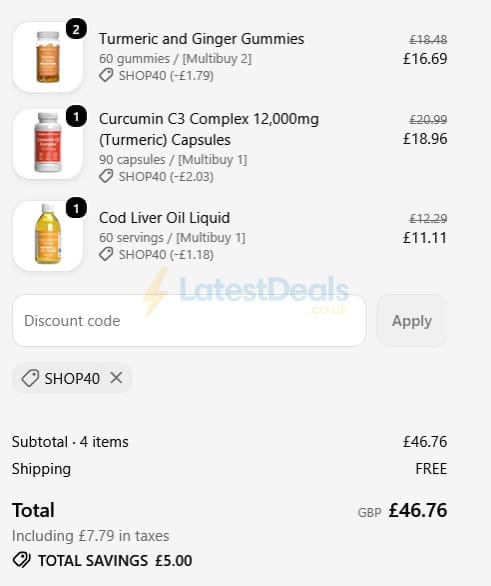 Screenshot of the SimplySupplements discount code working