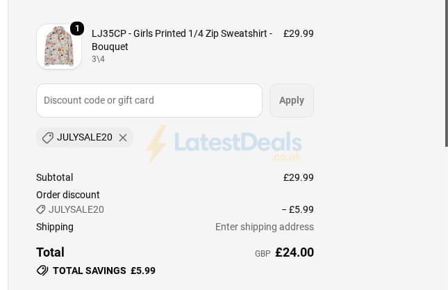 Screenshot of the Lazy Jacks discount code working