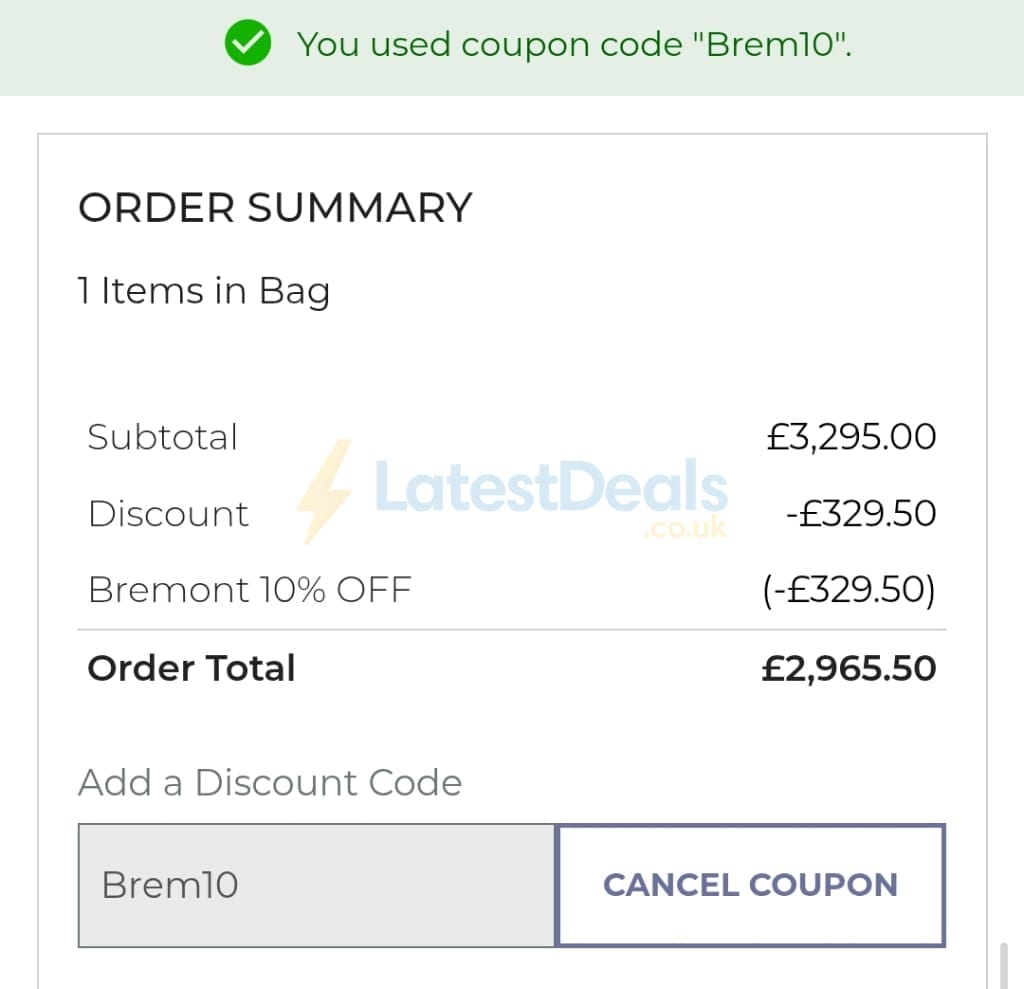 Screenshot of the House Of Watches discount code working